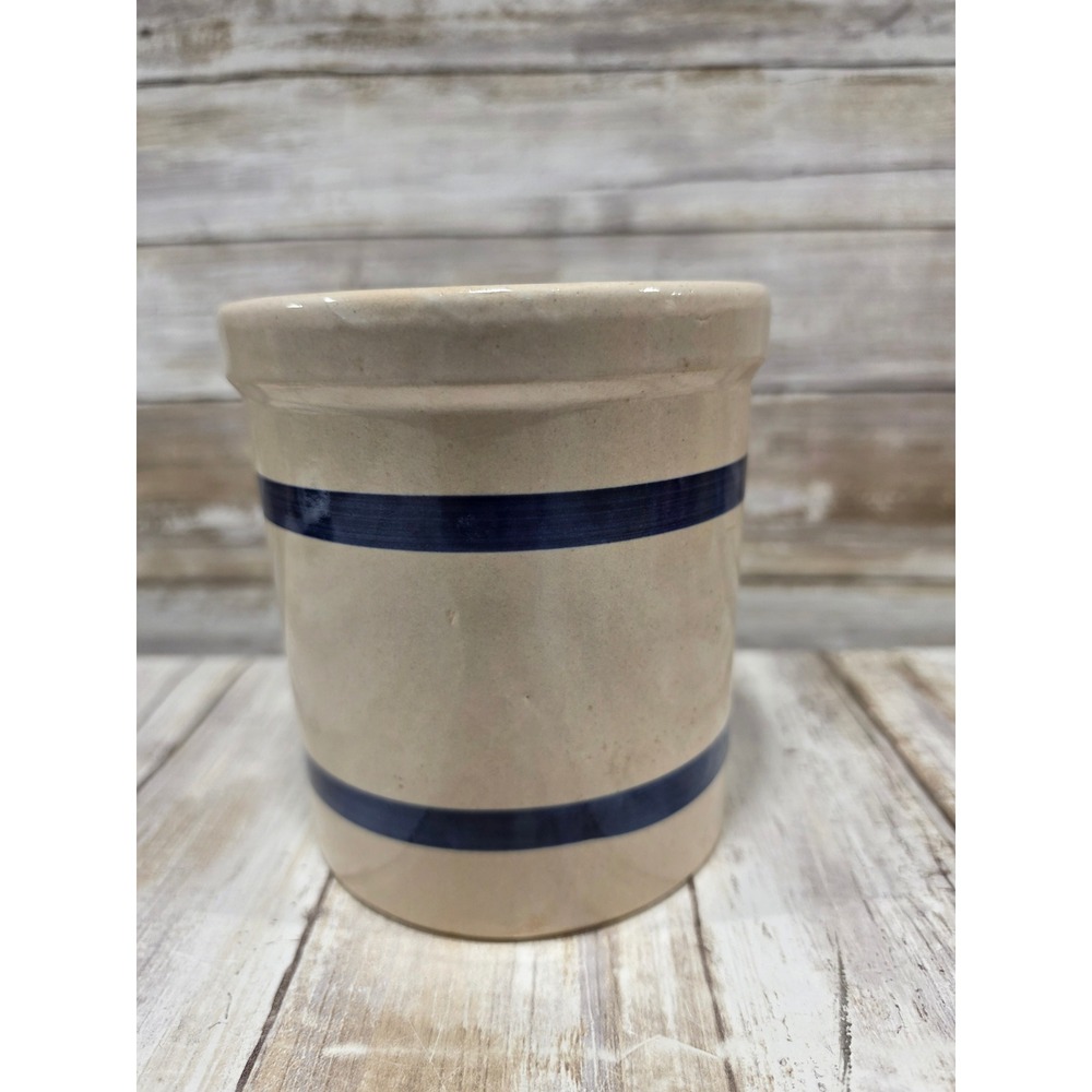 RRP Co Roseville Ohio Stoneware Crock Blue Stripe Utensil Holder #303-E